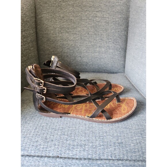 Sam Edelman "Gallagher" Black Gladiator Flats Sandals Zippers & Buckles Size 9.5 - Picture 1 of 9